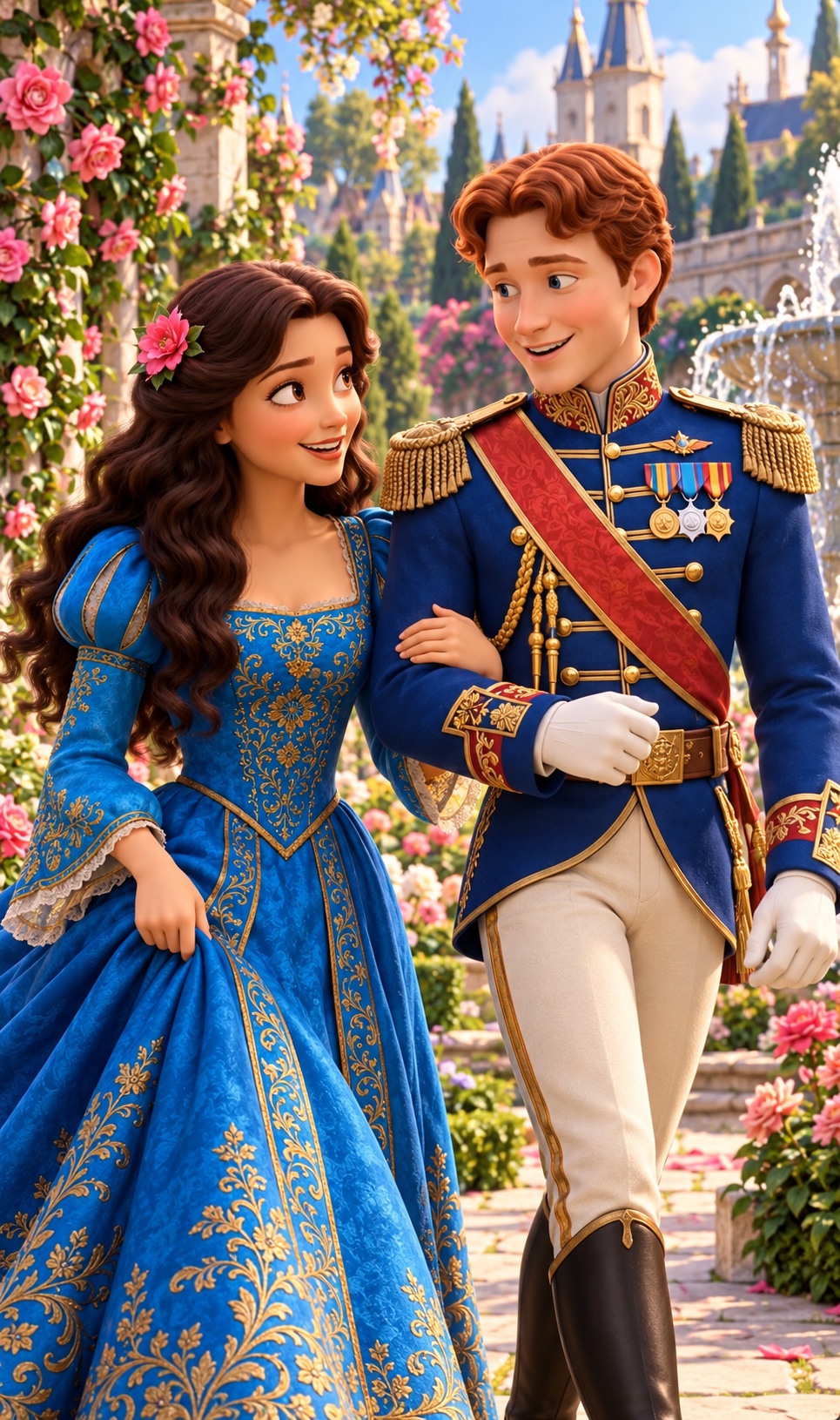 Mari and the Prince in the castle garden