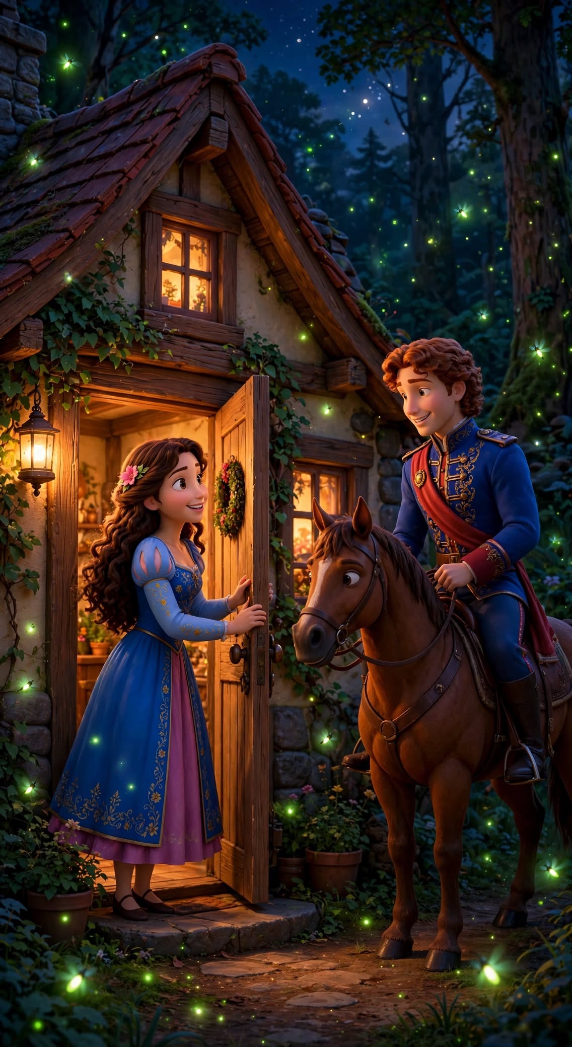 Mari opening her door to the Prince in the evening